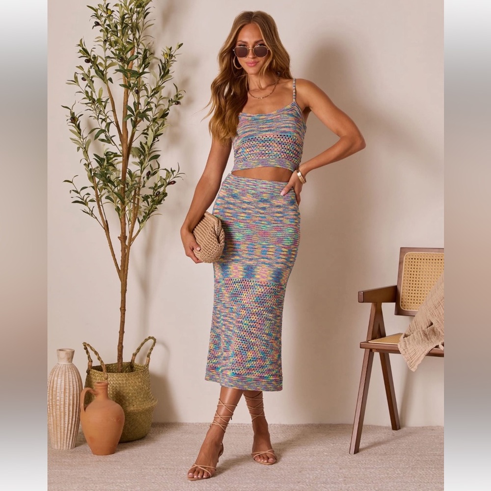 NWOT Vici Multicolor Knit Maxi Skirt Set
